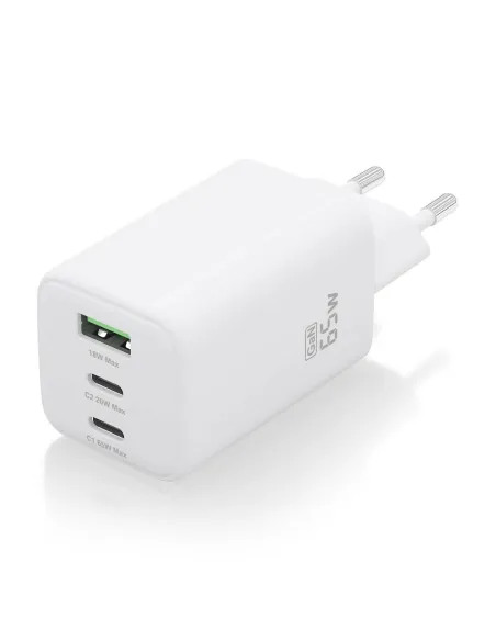 AISENS Cargador Gan 65W, 2xUSB-C PD3.0 QC4.0, 1xUSB-A QC3.0, Blanco