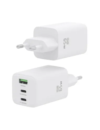 AISENS Cargador Gan 65W, 2xUSB-C PD3.0 QC4.0, 1xUSB-A QC3.0, Blanco