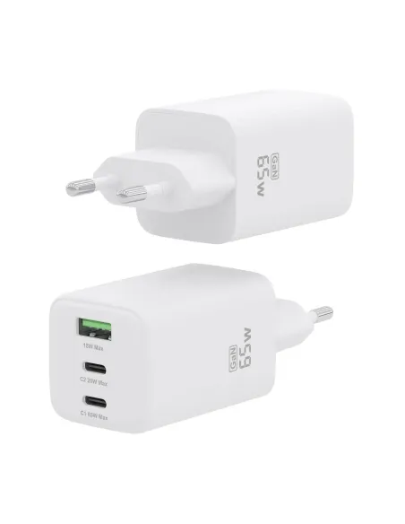 AISENS Cargador Gan 65W, 2xUSB-C PD3.0 QC4.0, 1xUSB-A QC3.0, Blanco
