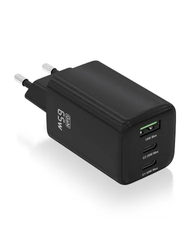 AISENS Cargador Gan 65W, 2xUSB-C PD3.0 QC4.0, 1xUSB-A QC3.0, Negro