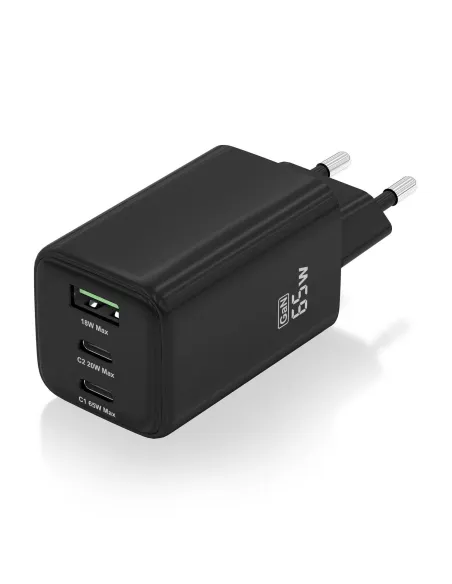 AISENS Cargador Gan 65W, 2xUSB-C PD3.0 QC4.0, 1xUSB-A QC3.0, Negro