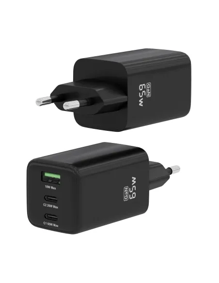 AISENS Cargador Gan 65W, 2xUSB-C PD3.0 QC4.0, 1xUSB-A QC3.0, Negro