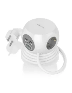 AISENS Regleta de Enchufes Sobremesa Multifuncion con 3 Tomas + 2xUSB-C, 2xUSB-A, 1.4M, Blanco 2
