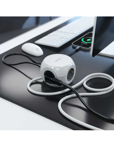 AISENS Regleta de Enchufes Sobremesa Multifuncion con 3 Tomas + 2xUSB-C, 2xUSB-A, 1.4M, Blanco