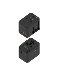 AISENS Adaptador Enchufe Universal Para Viaje EU USA UK AU Con Cargador USB GaN, 2xUSB-A QC3.0, 2xUSB-C PD3.0 25W, Negro 2