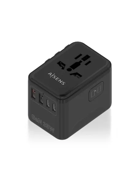 AISENS Adaptador Enchufe Universal Para Viaje EU USA UK AU Con Cargador USB GaN, 2xUSB-A (A1 QC3.0), 3xUSB-C (C1 PD3.0) 35W,