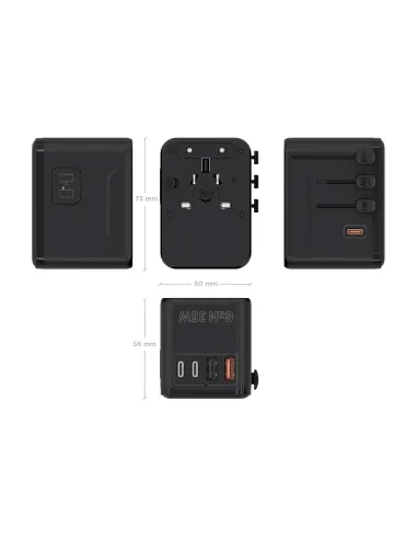 AISENS Adaptador Enchufe Universal Para Viaje EU USA UK AU Con Cargador USB GaN, 2xUSB-A (A1 QC3.0), 3xUSB-C (C1 PD3.0) 35W,