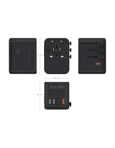 AISENS Adaptador Enchufe Universal Para Viaje EU USA UK AU Con Cargador USB GaN, 2xUSB-A (A1 QC3.0), 3xUSB-C (C1 PD3.0) 35W,