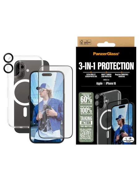 PanzerGlass ® 3-in-1 Protection Bundle iPhone 16 Protector de pantalla Apple 1 pieza(s)