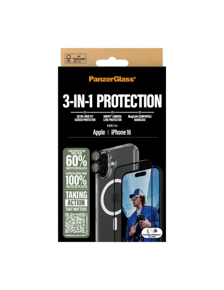 PanzerGlass ® 3-in-1 Protection Bundle iPhone 16 Protector de pantalla Apple 1 pieza(s)