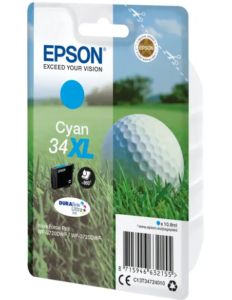 Epson Golf ball Singlepack Cyan 34XL DURABrite Ultra Ink