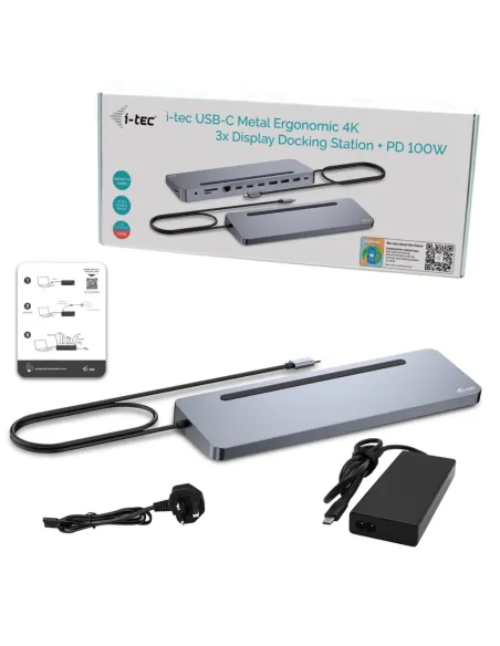 i-tec USB-C Metal Ergonomic 3x 4K Display Docking Station + Power Delivery 100 W