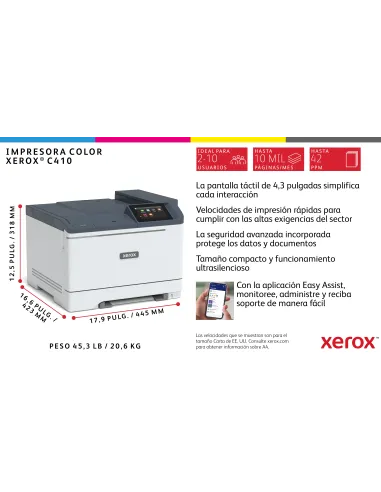 Xerox C410 A4 40 ppm Impresora a doble cara PS3 PCL5e 6 2 bandejas 251 hojas