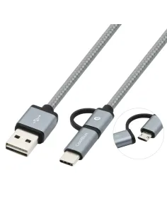 CoolBox COO-CAB-U2MC-GR cable USB USB 2.0 1 m USB A USB C Micro-USB B Gris