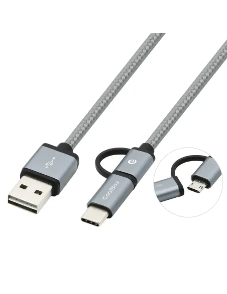 CoolBox COO-CAB-U2MC-GR cable USB USB 2.0 1 m USB A USB C Micro-USB B Gris