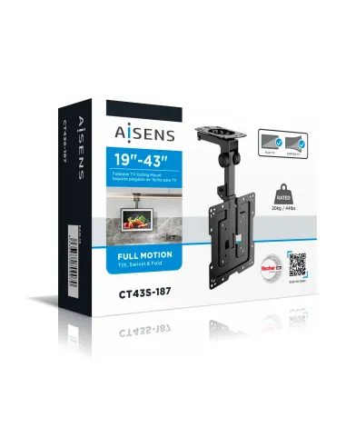 AISENS Soporte de Techo Giratorio, Plegable para Monitor TV 20Kg de 19-43, Negro