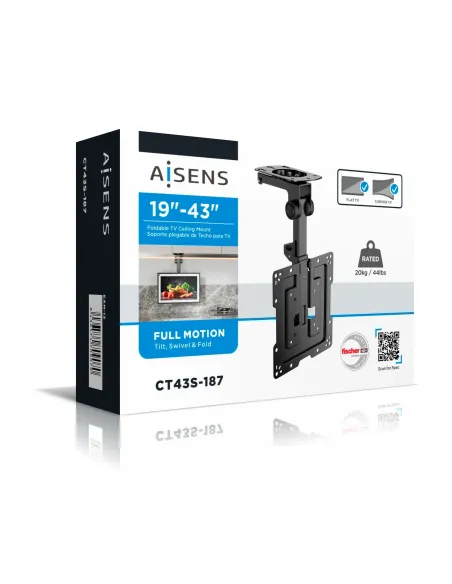 AISENS Soporte de Techo Giratorio, Plegable para Monitor TV 20Kg de 19-43, Negro