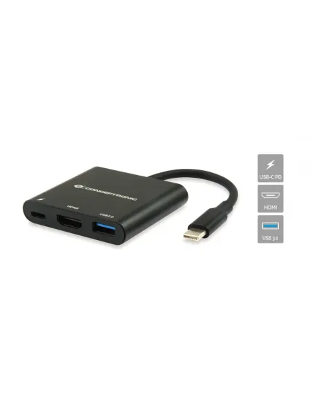 Conceptronic DONN01B base para portátil y replicador de puertos USB 3.2 Gen 1 (3.1 Gen 1) Type-C Negro