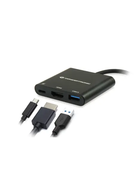 Conceptronic DONN01B base para portátil y replicador de puertos USB 3.2 Gen 1 (3.1 Gen 1) Type-C Negro