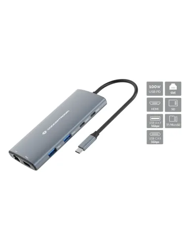Conceptronic DONN06G base para portátil y replicador de puertos Alámbrico USB 3.2 Gen 1 (3.1 Gen 1) Type-C Gris