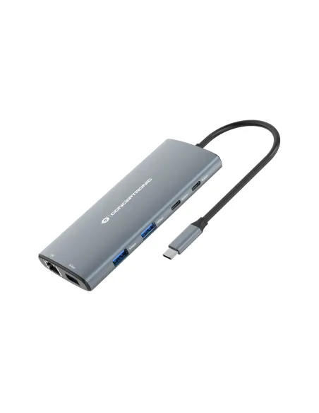 Conceptronic DONN06G base para portátil y replicador de puertos Alámbrico USB 3.2 Gen 1 (3.1 Gen 1) Type-C Gris