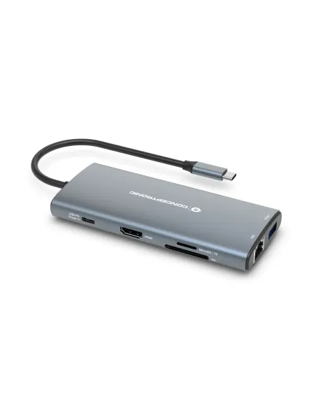 Conceptronic DONN06G base para portátil y replicador de puertos Alámbrico USB 3.2 Gen 1 (3.1 Gen 1) Type-C Gris
