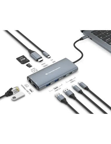 Conceptronic DONN06G base para portátil y replicador de puertos Alámbrico USB 3.2 Gen 1 (3.1 Gen 1) Type-C Gris