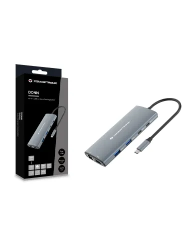 Conceptronic DONN06G base para portátil y replicador de puertos Alámbrico USB 3.2 Gen 1 (3.1 Gen 1) Type-C Gris