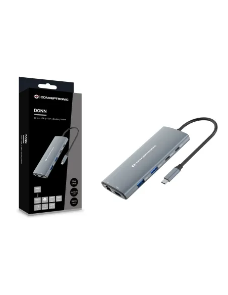 Conceptronic DONN06G base para portátil y replicador de puertos Alámbrico USB 3.2 Gen 1 (3.1 Gen 1) Type-C Gris