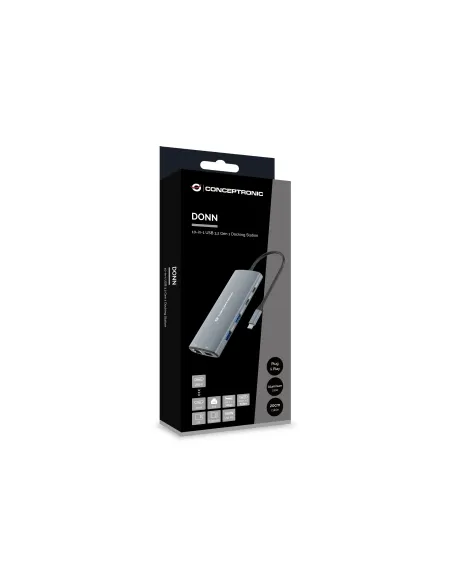 Conceptronic DONN06G base para portátil y replicador de puertos Alámbrico USB 3.2 Gen 1 (3.1 Gen 1) Type-C Gris