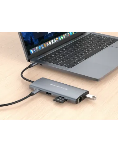 Conceptronic DONN06G base para portátil y replicador de puertos Alámbrico USB 3.2 Gen 1 (3.1 Gen 1) Type-C Gris