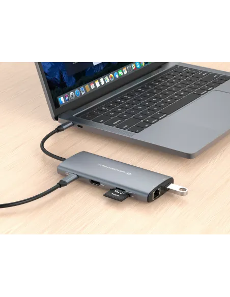 Conceptronic DONN06G base para portátil y replicador de puertos Alámbrico USB 3.2 Gen 1 (3.1 Gen 1) Type-C Gris