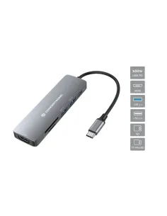 Conceptronic DONN11G base para portátil y replicador de puertos Alámbrico USB 3.2 Gen 1 (3.1 Gen 1) Type-C Gris