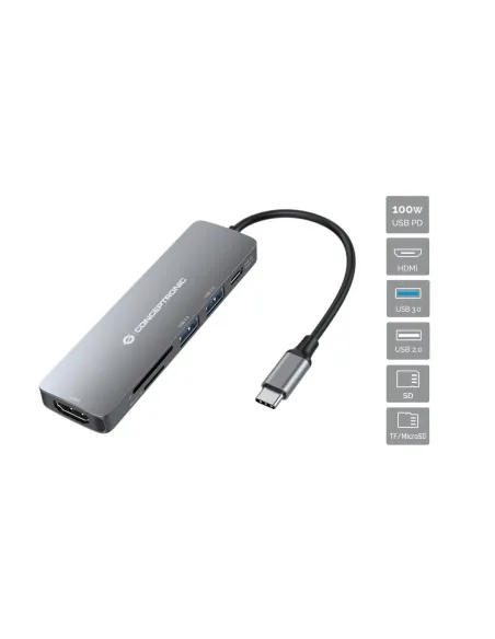 Conceptronic DONN11G base para portátil y replicador de puertos Alámbrico USB 3.2 Gen 1 (3.1 Gen 1) Type-C Gris