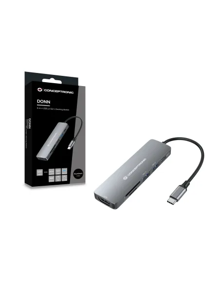 Conceptronic DONN11G base para portátil y replicador de puertos Alámbrico USB 3.2 Gen 1 (3.1 Gen 1) Type-C Gris
