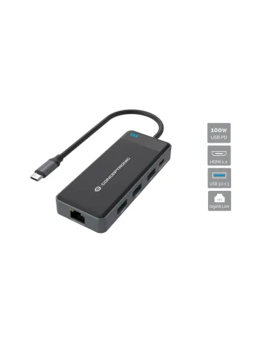Conceptronic DONN14G base para portátil y replicador de puertos Alámbrico USB 3.2 Gen 1 (3.1 Gen 1) Type-C Gris