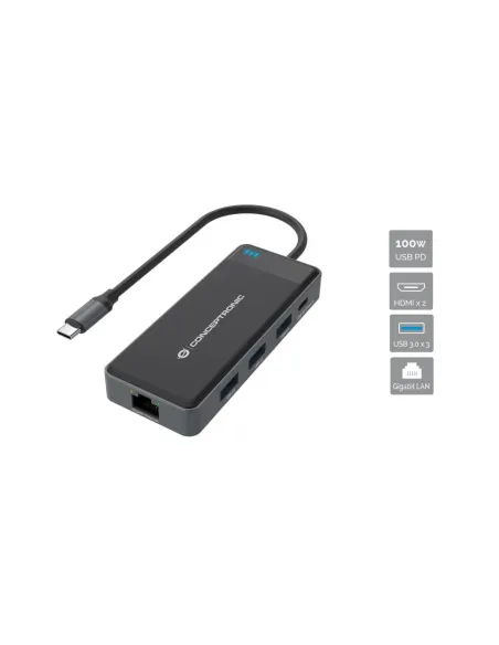 Conceptronic DONN14G base para portátil y replicador de puertos Alámbrico USB 3.2 Gen 1 (3.1 Gen 1) Type-C Gris