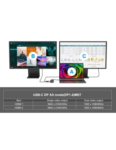 Conceptronic DONN14G base para portátil y replicador de puertos Alámbrico USB 3.2 Gen 1 (3.1 Gen 1) Type-C Gris