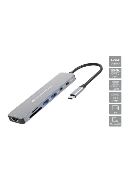 Conceptronic DONN28G base para portátil y replicador de puertos Alámbrico USB 3.2 Gen 1 (3.1 Gen 1) Type-C Gris
