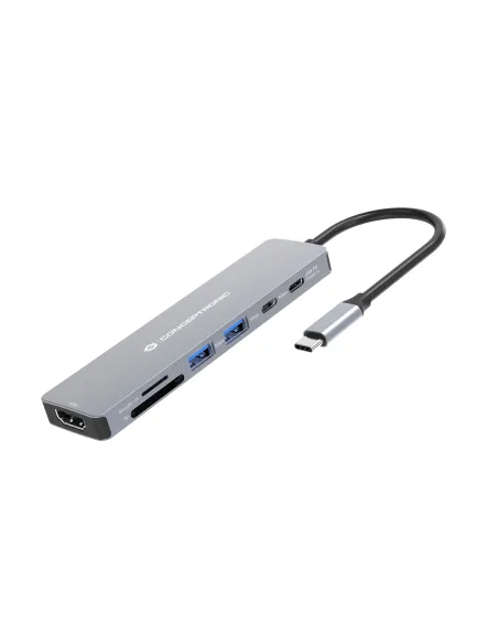 Conceptronic DONN28G base para portátil y replicador de puertos Alámbrico USB 3.2 Gen 1 (3.1 Gen 1) Type-C Gris