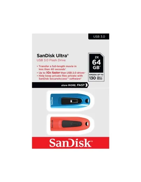 Memoria usb 3.0 sandisk 64gb ultra 2 unidades roja y azul