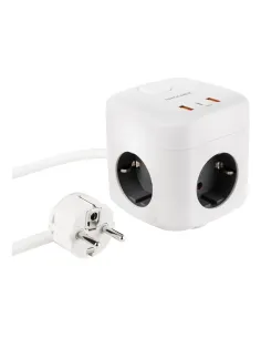 Nanocable Base de 3 enchufes con 3 USB (2 USB-A + 1 USB-C), GaN + PPS, PD 20W, con interruptor, Blanco