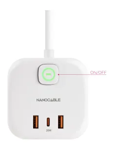 Nanocable Base de 3 enchufes con 3 USB (2 USB-A + 1 USB-C), GaN + PPS, PD 20W, con interruptor, Blanco 2