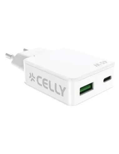 Celly SLIMTC1C1A45WWH cargador de dispositivo móvil Portátil, Smartphone, Tableta Blanco Corriente alterna Carga rápida Interior