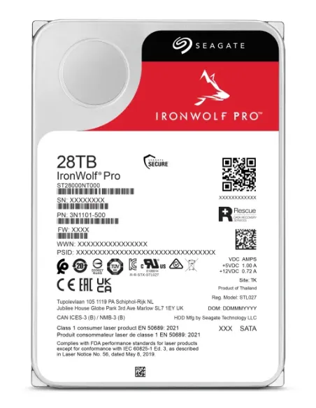 Seagate IronWolf Pro ST28000NT000 disco duro interno 28 TB 7200 RPM 512 MB 3.5" Serial ATA III