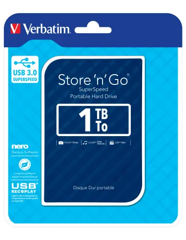 Verbatim Disco Duro Portátil Store 'n' Go USB 3.0 de 1 TB en color Azul
