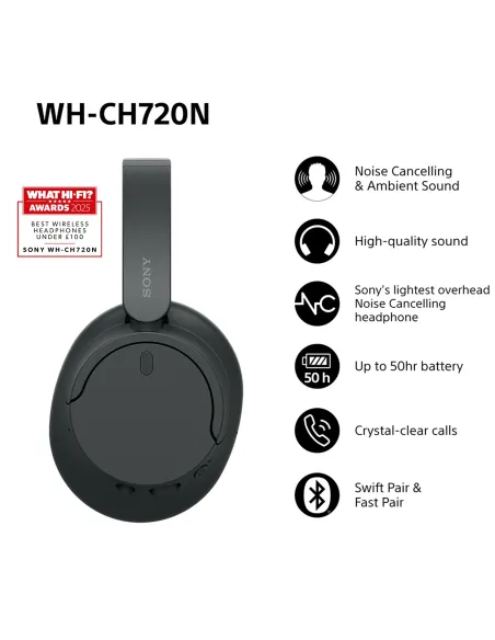 Sony WH-CH720 Auriculares Inalámbrico y alámbrico Diadema Llamadas Música USB Tipo C Bluetooth Negro