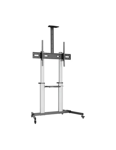 AISENS Soporte de suelo PRO con ruedas, bandeja para DVD y soporte de cámara para Monitor TV 100Kg de 60-100, Negro-Plata