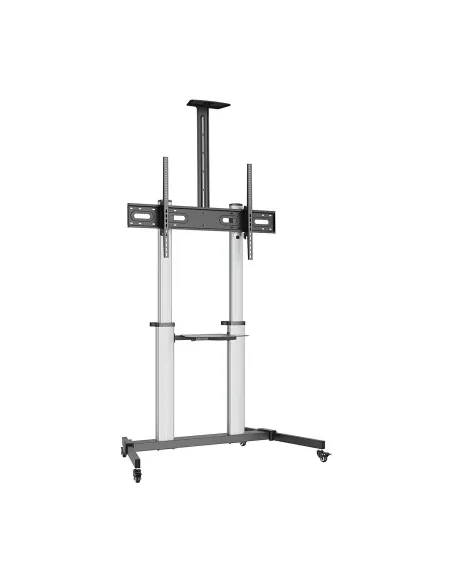 AISENS Soporte de suelo PRO con ruedas, bandeja para DVD y soporte de cámara para Monitor TV 100Kg de 60-100, Negro-Plata