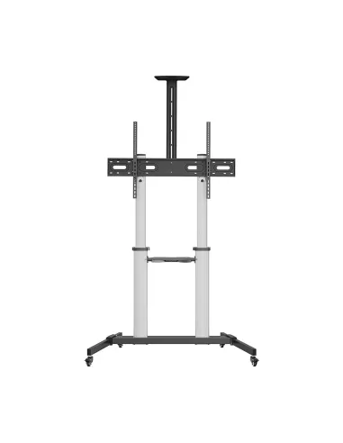 AISENS Soporte de suelo PRO con ruedas, bandeja para DVD y soporte de cámara para Monitor TV 100Kg de 60-100, Negro-Plata